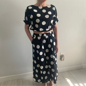 Elegant Black and White Polka Dot Skirt Set